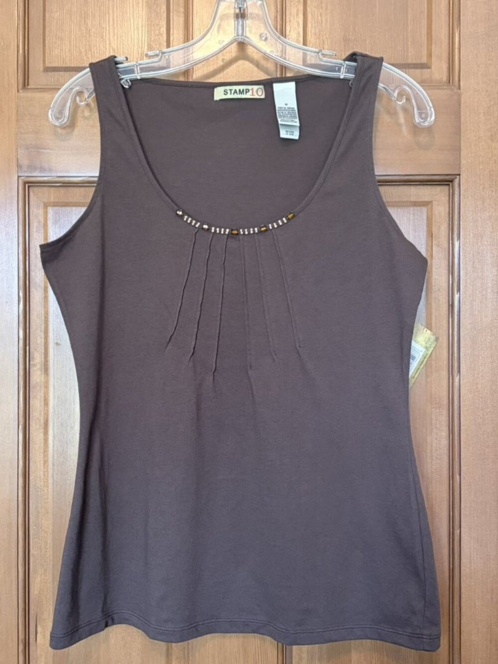STAMP 10 Brown Pintucked Embellished Tank Top NWT Medium